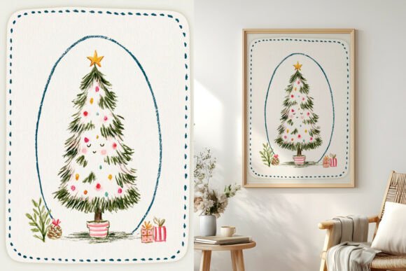 Christmas Card, Handdrawn Pine Tree