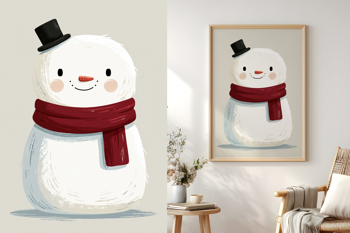 Chubby Snowman in a Red Scarf Graphic
