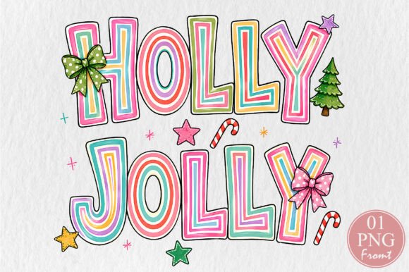 Colorful Holly Jolly Christmas PNG