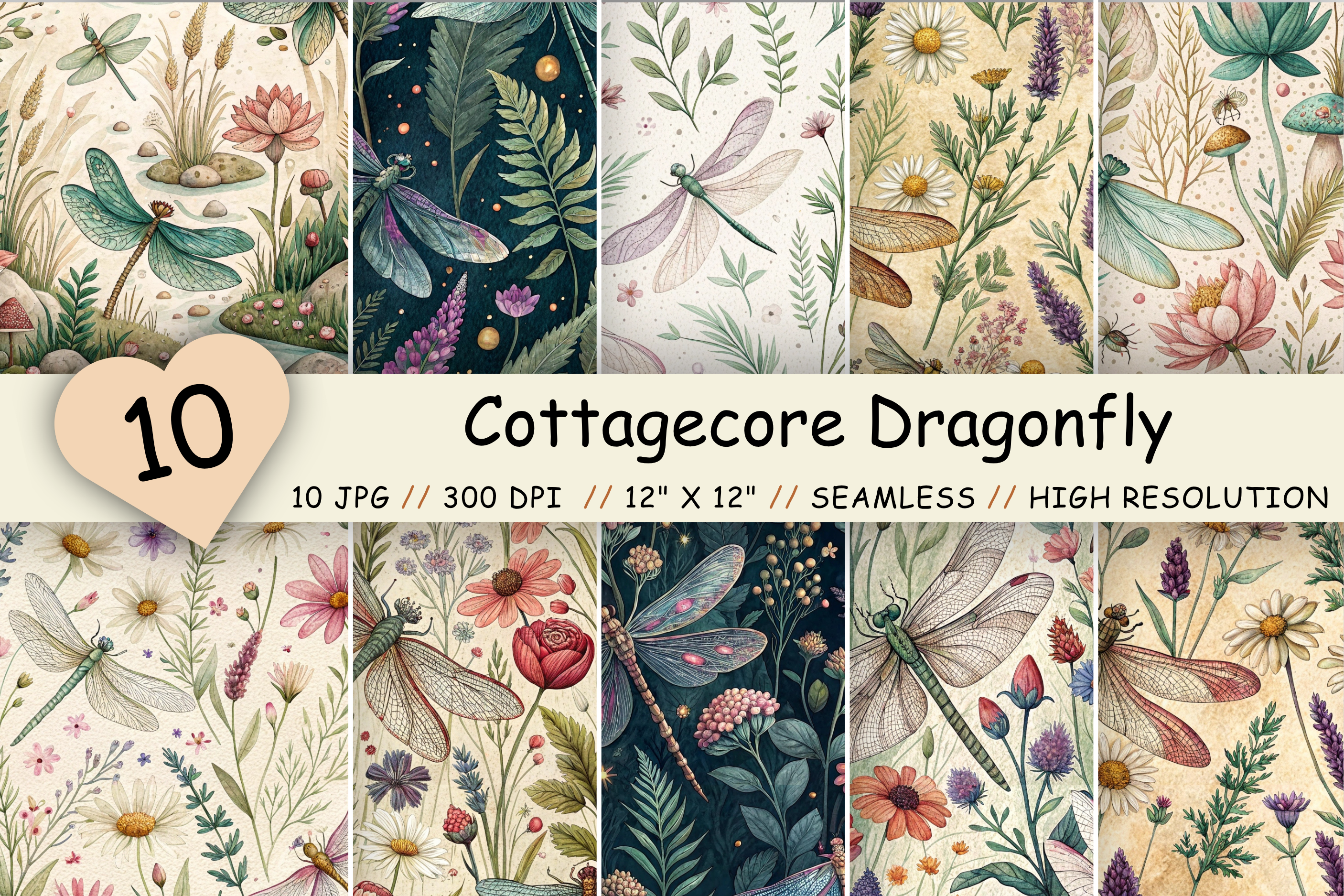 Cottagecore Dragonfly Digital Paper