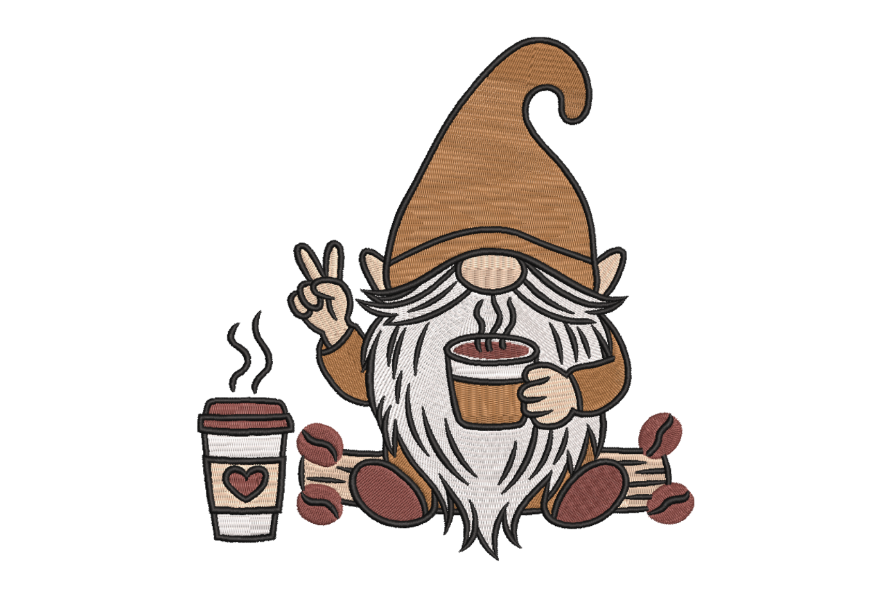 Cozy Coffee Lover Gnome with Peace Sign