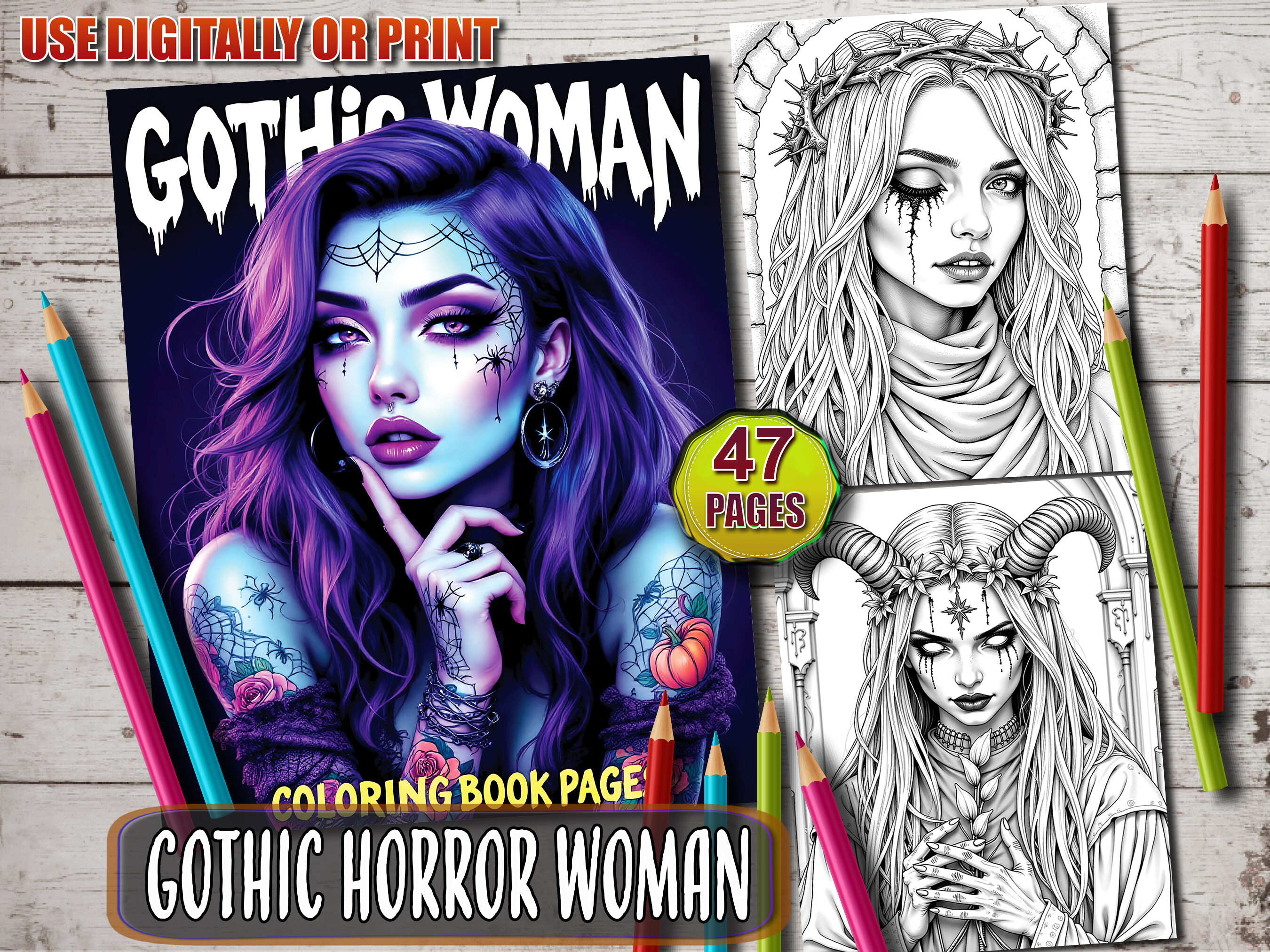 Creepy Gothic Beauties Coloring Book