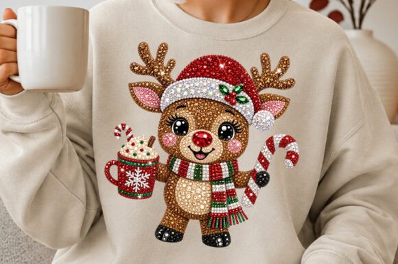 Cute Christmas Rhinestone Reindeer PNG