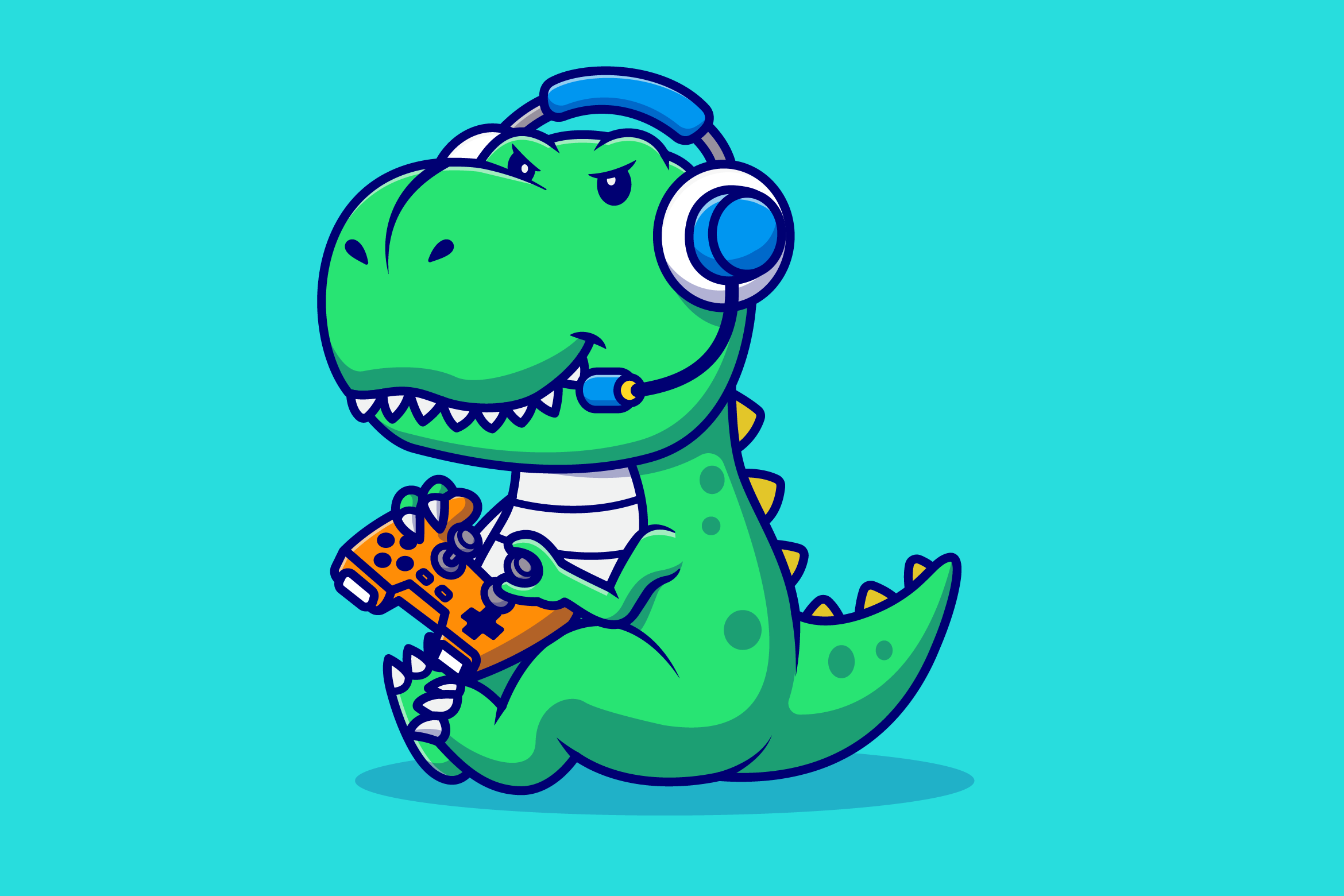 Cute Dinosaur Gaming Cartoon