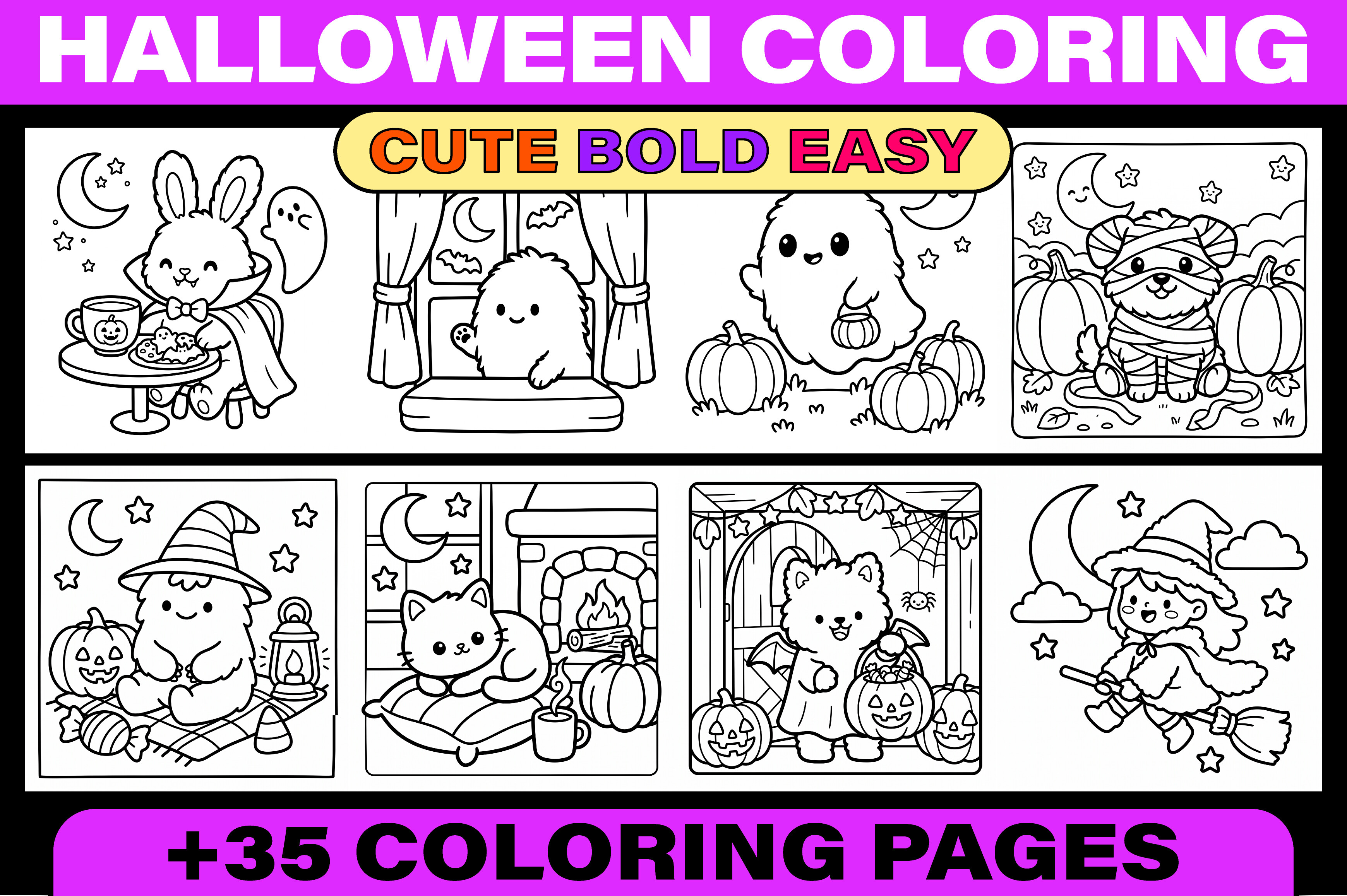 Cute Halloween Coloring Book Pages