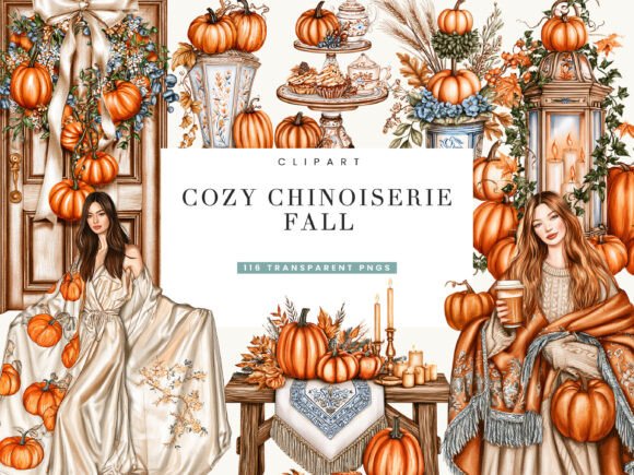 Fall Chinoiseries Clipart Bundle