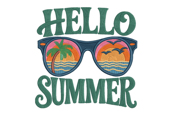 Hello Summer Sunglasses Beach Scene