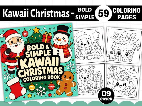 Kawaii Christmas Bold Easy Coloring Book