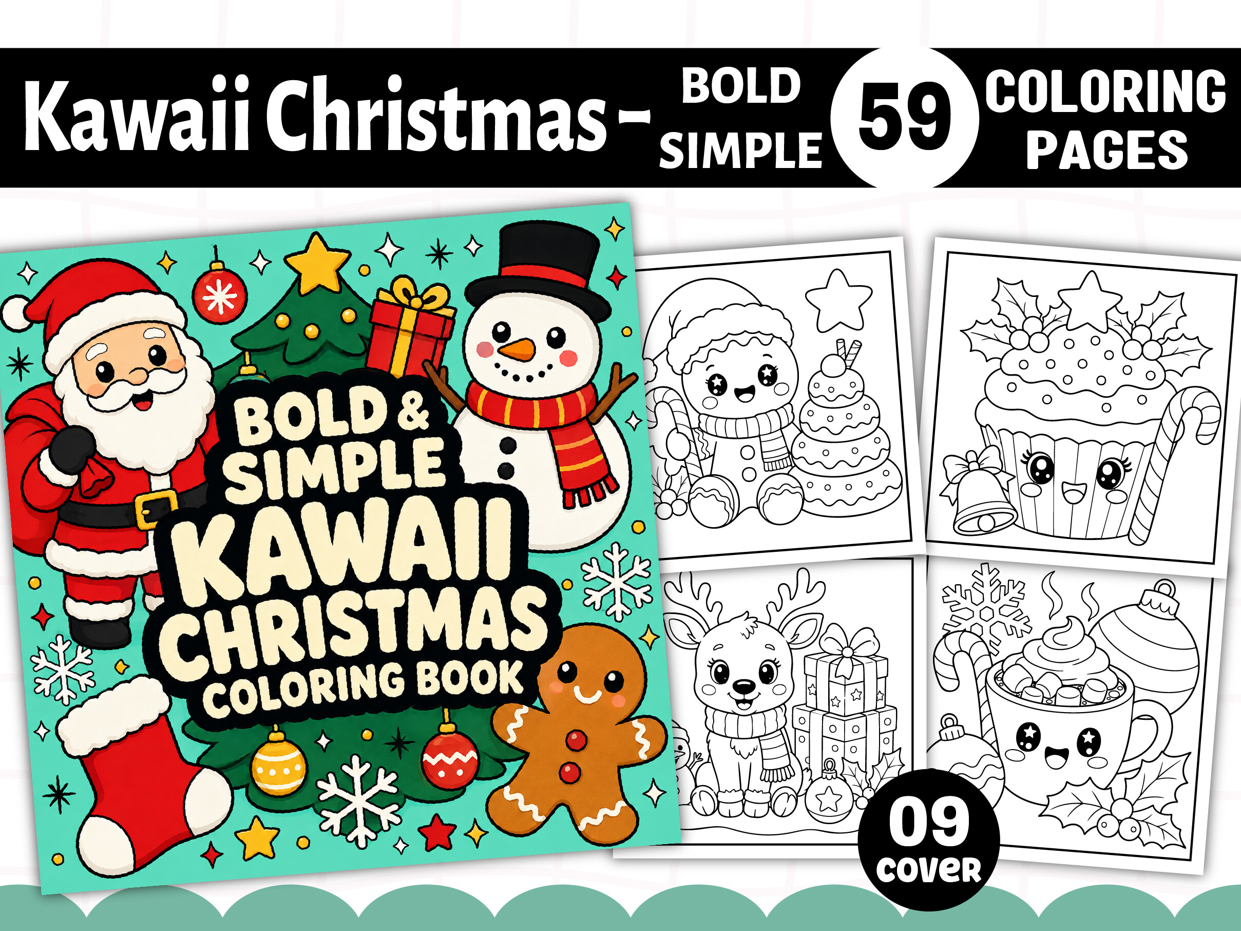 Kawaii Christmas Bold Easy Coloring Book