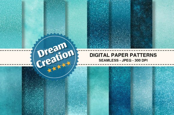 Patina Blue Glitter Ombre Digital Paper