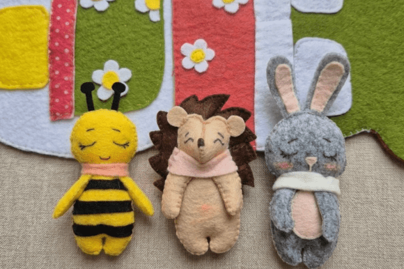 Felt bunny hedgehog and bee sewing pattern