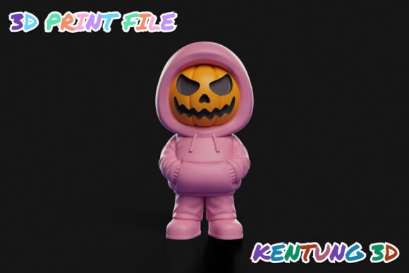 Halloween Pumpkin Hoodie Ghost Figurine - 3D Printable Spooky Desk Decor - Image 1