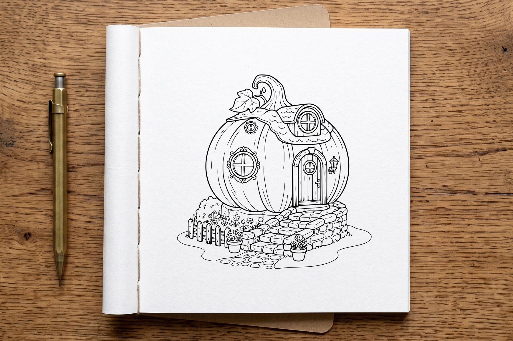 Pumpkin Cottage Coloring Page