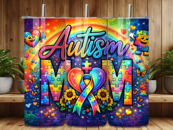 Rainbow Autism Mom Puzzle Tumbler Wrap