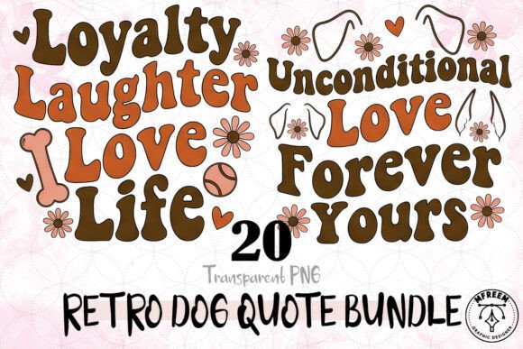Retro Dog Quote Bundle PNG