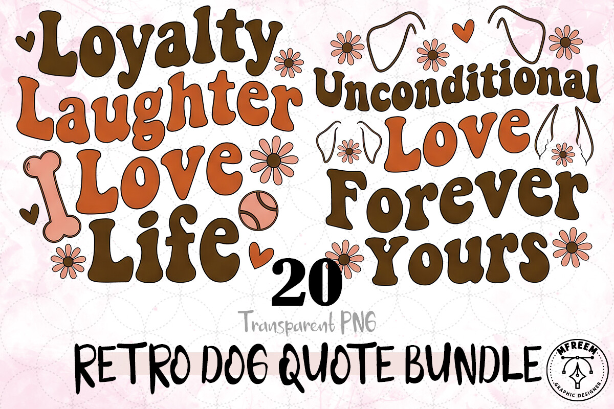 Retro Dog Quote Bundle PNG