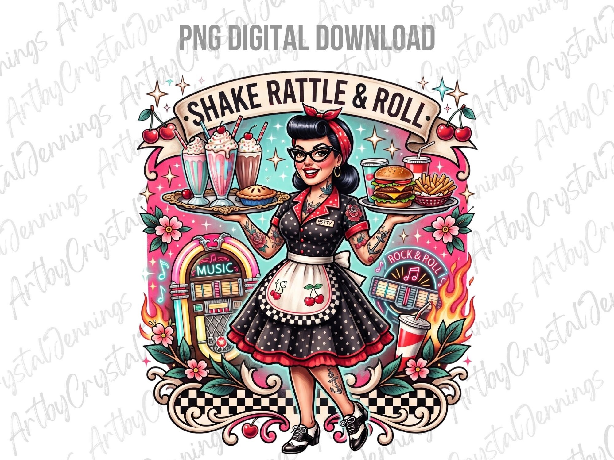 Shake Rattle and Roll Retro Diner PNG
