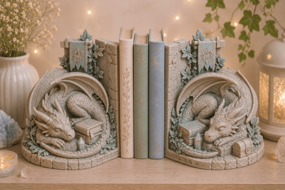 Sleeping Dragon Bookends STL | Detailed 3D Printable Fantasy Library Decor - Image 1