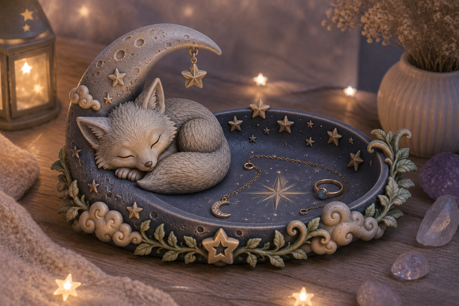 Sleeping Fox Moon Jewelry Tray STL – 3D Print Celestial Organizer - Image 3
