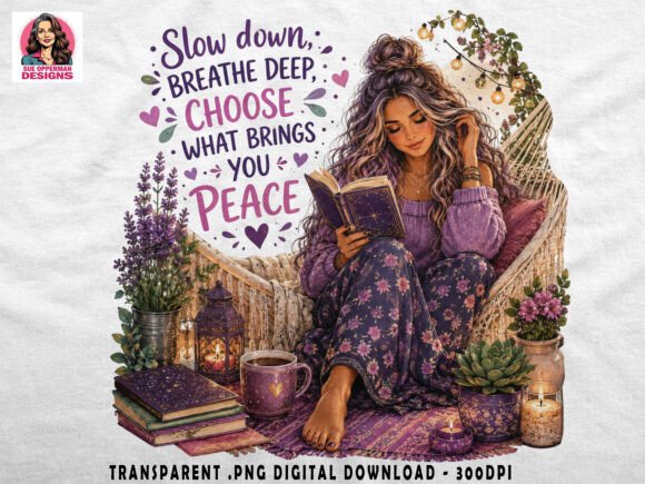 Slow Down Breathe Deep | Boho Girl PNG