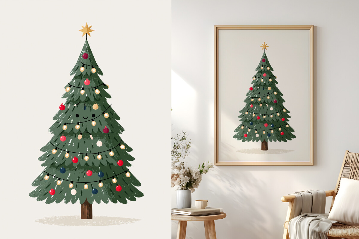 Traditional Christmas Tree Print PNG