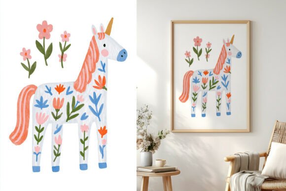 Unicorn Child Painting, Kid Poster PNG