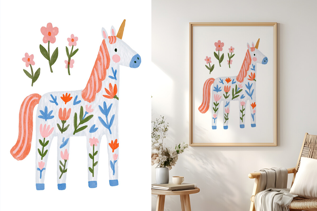 Unicorn Child Painting, Kid Poster PNG