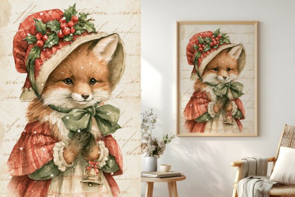 Vintage Fox, Christmas Digital Paper