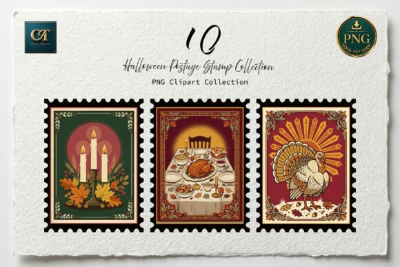 Vintage Thanksgiving Dinner Stamp PNG