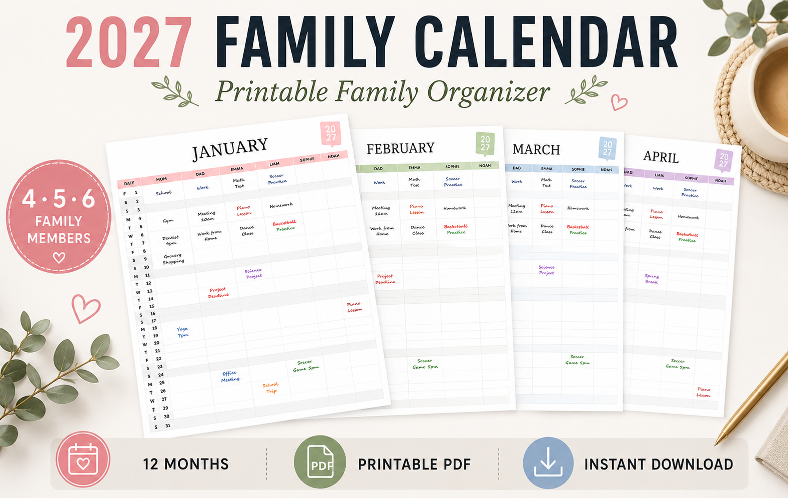 2027 Family Calendar Canva Template