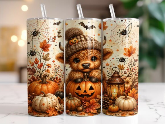 20oz Highland Cow Halloween Tumbler Wrap Grafika Owijki na kubek Przez RahatKDP