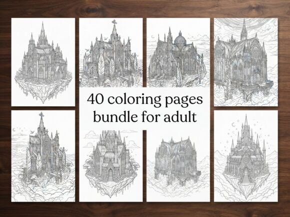 40 Gothic Cathedral Fantasy Coloring
