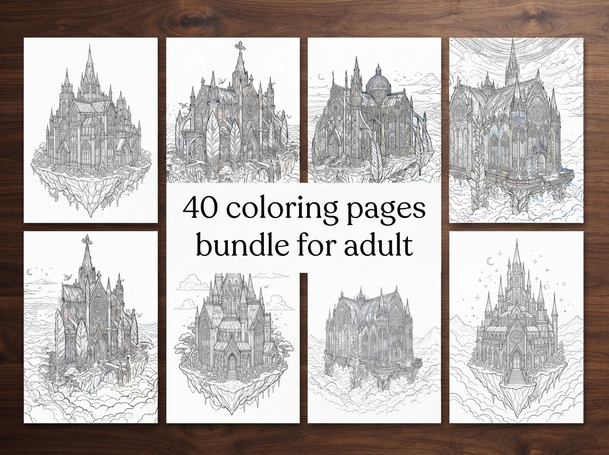 40 Gothic Cathedral Fantasy Coloring