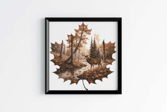 Autumn Forest Deer Cross Stitch Pattern