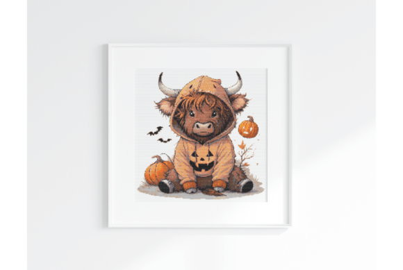 Autumn Highland Cow Cross Stitch Pattern