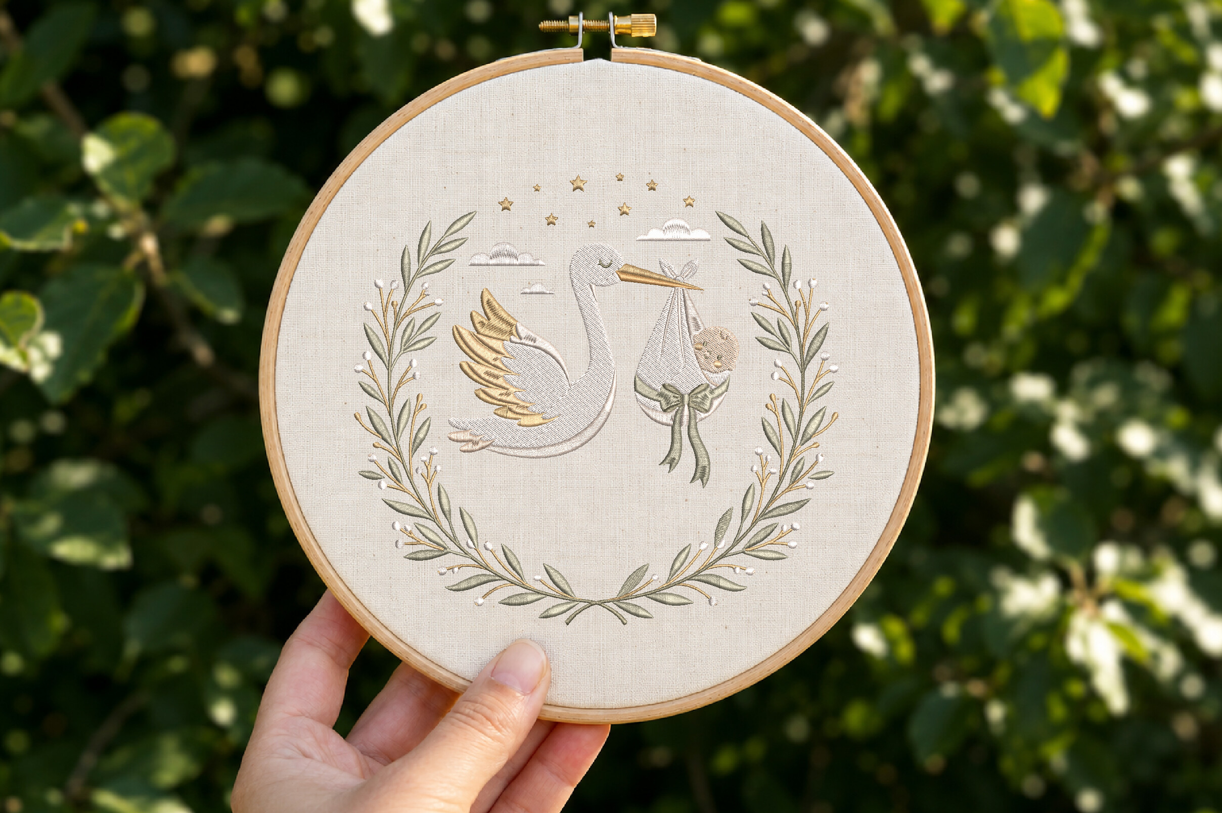 Baby Stork Embroidery Design