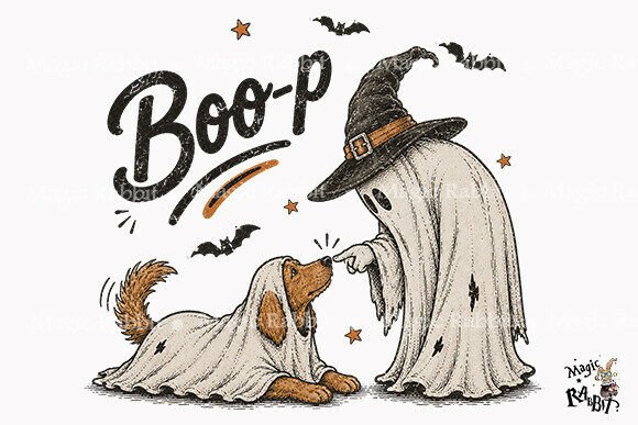 Boo Ghost Dog Halloween PNG | 300 DPI Sublimation Design Download - Image 1