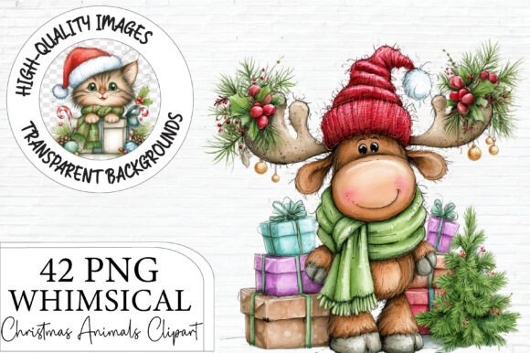 Christmas Animals Clipart PNG Bundle