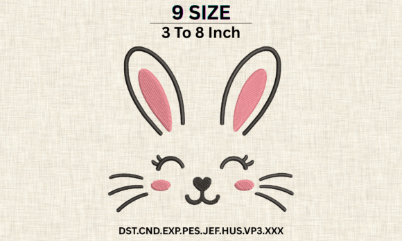 Cute Bunny Face Easter Embroidery PES