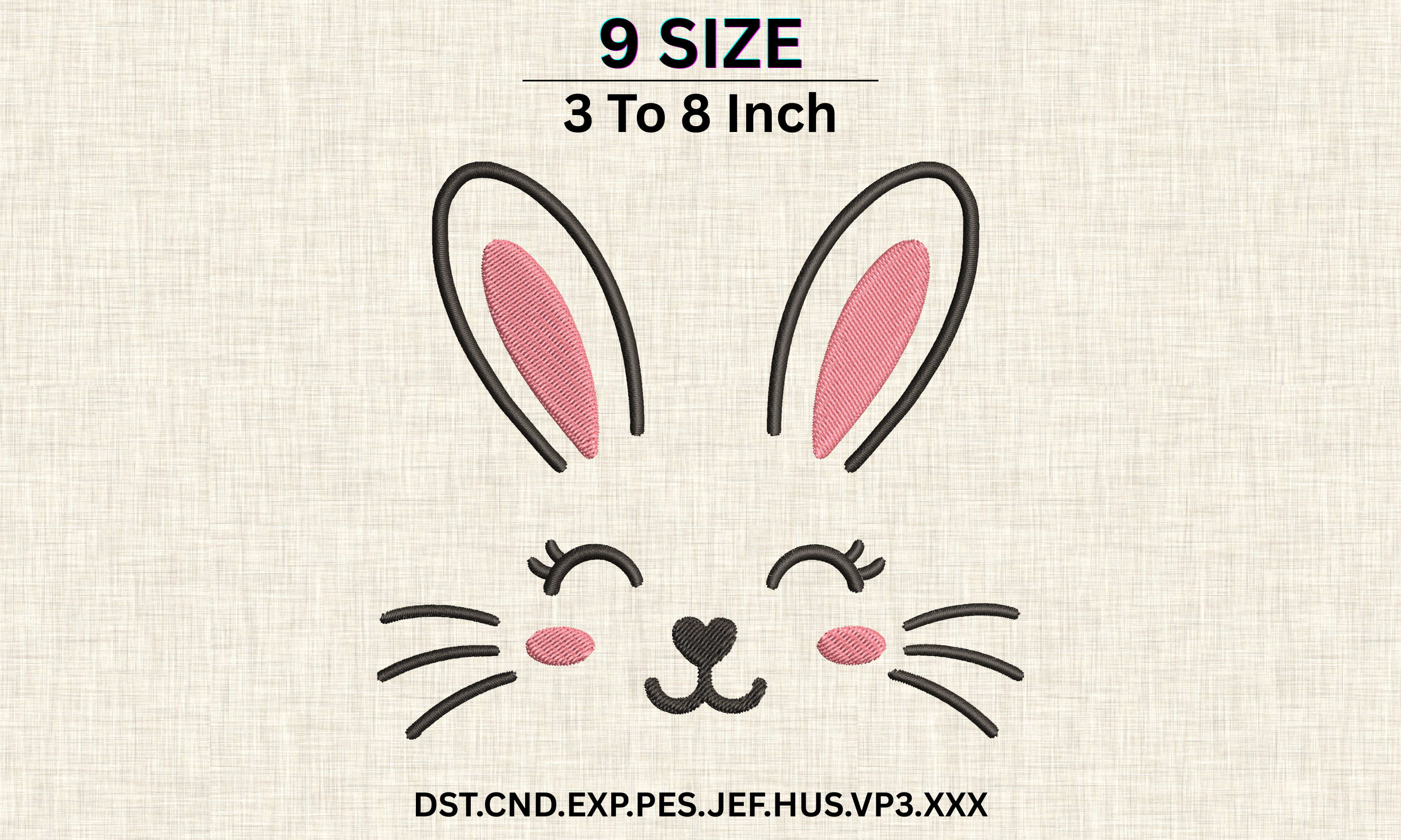 Cute Bunny Face Easter Embroidery PES