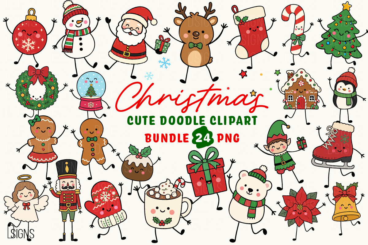 Cute Christmas Doodle Character Bundle