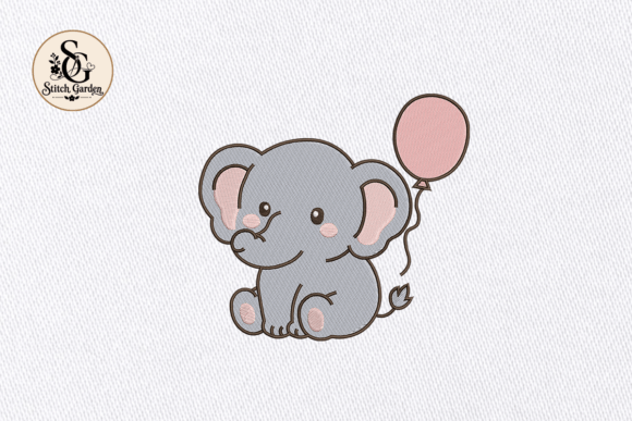Cute Elephant with Balloon Embroidery