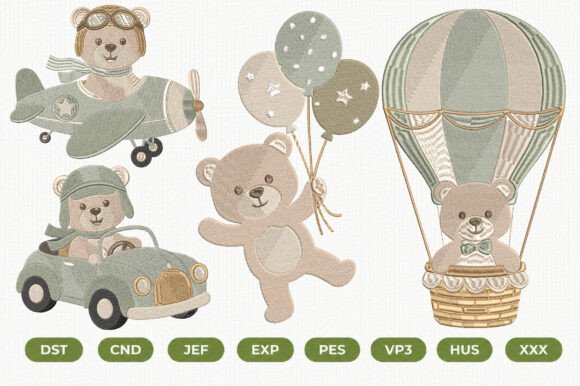 Cute Teddy Bear Adventure Embroidery