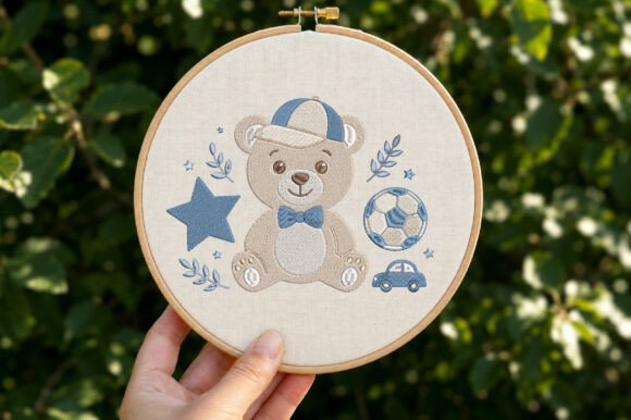 Cute Teddy Bear Soccer Embroidery