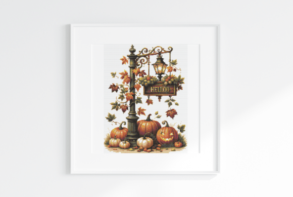Fall Lamppost Cross Stitch Pattern