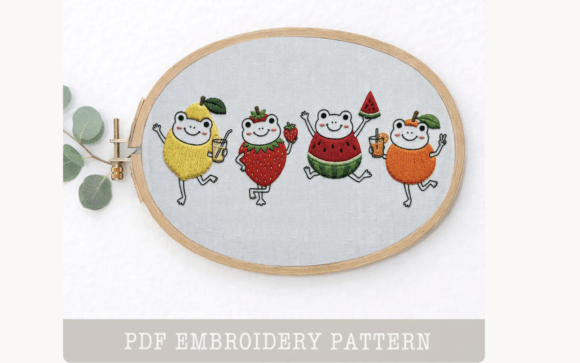 Fruit Frog FrHand Embroidery PDF Pattern
