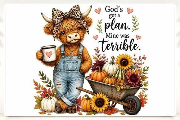 Funny Fall Highland Cow PNG
