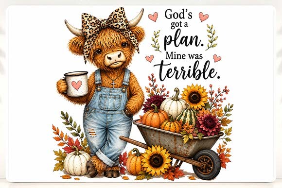 Funny Fall Highland Cow PNG