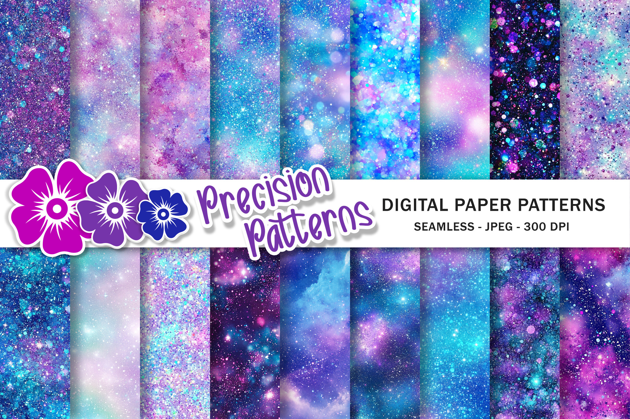 Galaxy Iridescent Glitter Digital Papers
