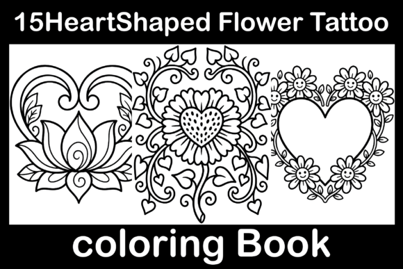 HeartShaped Flower Tattoo Coloring Book